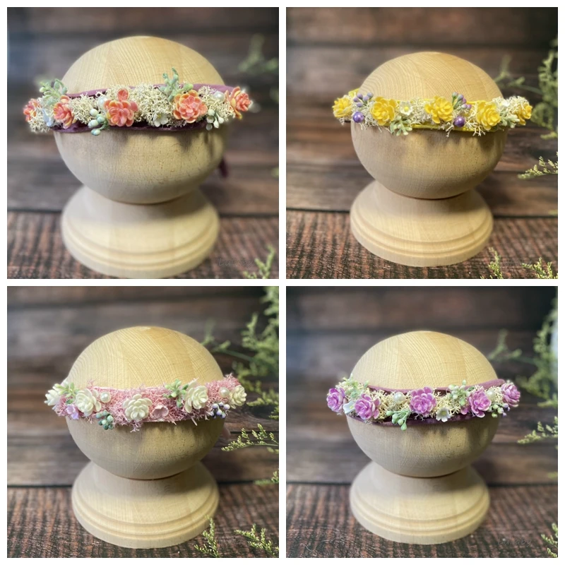 Newborn Photography Props Succulent Baby Headband Hand-made Hairband Infant Photo Shoot Accessories Unique Baby Headwear