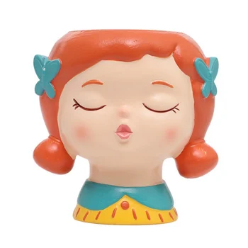

Enamel Flowerpot Cute Cartoon Girl Succulent Plant Flowerpot Desk Handicraft Bonsai Decoration