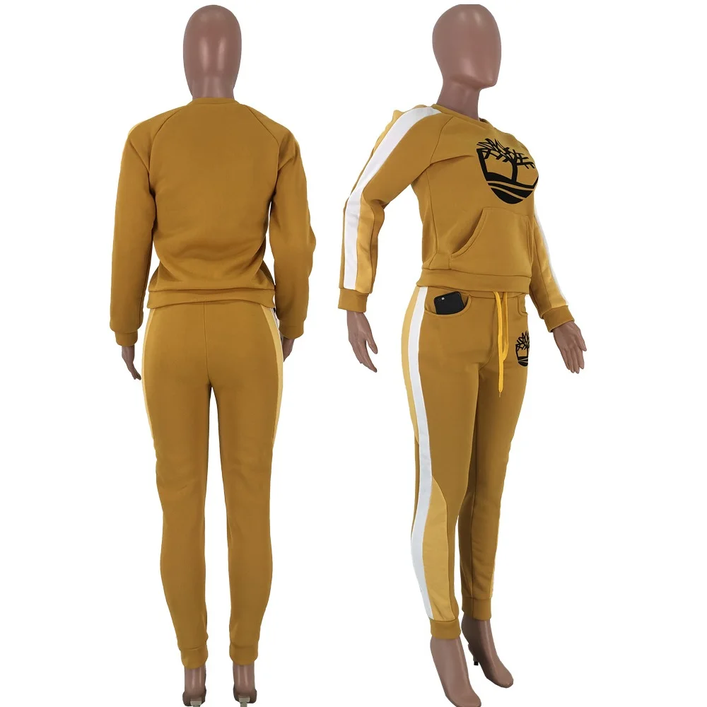 Sweatshirt Women 2 Pc Set Pants Ladies Fashion O Collar Long Sleeve Two Piece Tracksuit Sets Top and Geometry Print Pocket |