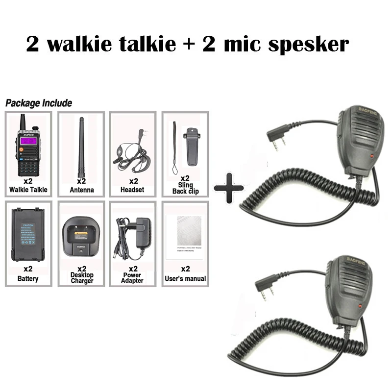 2 шт. Baofeng UV-B2 Plus рация 8 Вт большая мощность 128 CH UHF/VHF двухстороннее радио BF-UVB2 Plus CB радио Talky Walky - Цвет: add 2 mic speaker