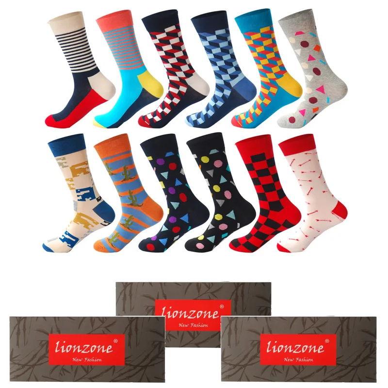 Носки мужские цветные из чесаного хлопка 12 пар 3 шт./упаковка|Мужские носки| |