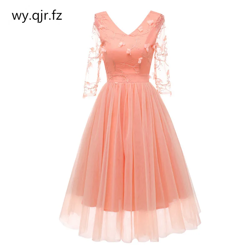 CD 1668 # Чистая Пряжа Кружева Вышивка винно красные короткие платья подружки