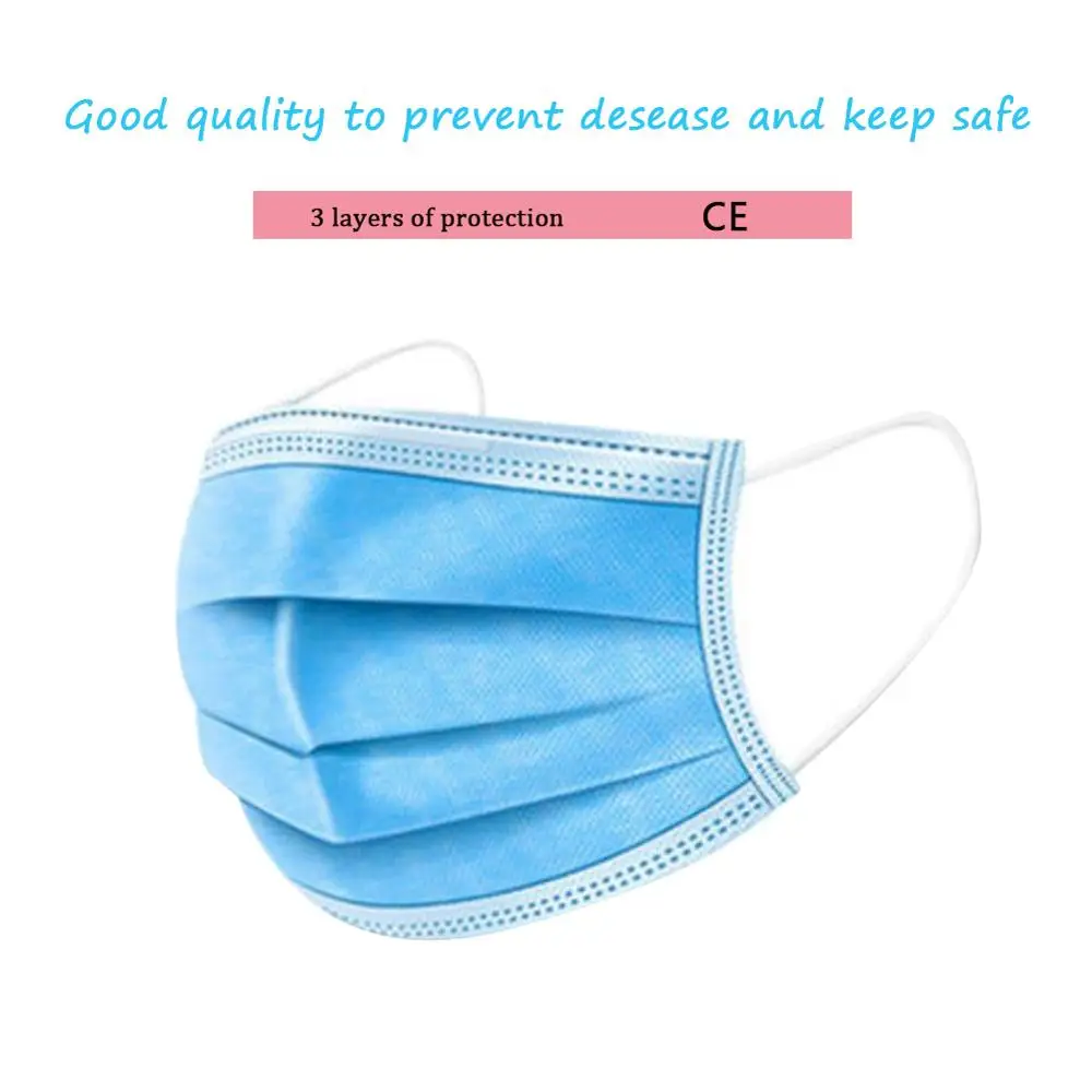 

Disposable 3-Layer Masks Anti Dust Breathable Disposable Earloop Mouth Face Mask Blue