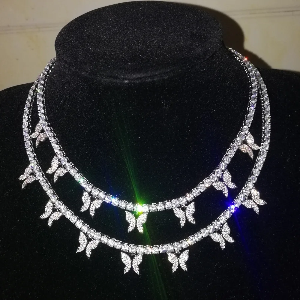 Fashion Iced Out Bling Butterfly Choker 