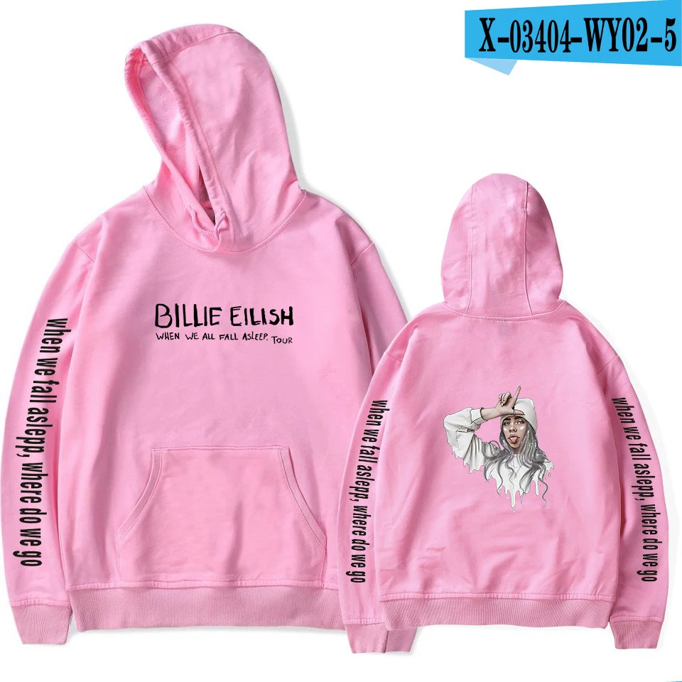 Популярные худи с принтом Billie Eilish, женские и мужские свитшоты Harajuku, Осенние повседневные черные пуловеры с капюшоном Billie Eilish Pop для девочек - Цвет: pink