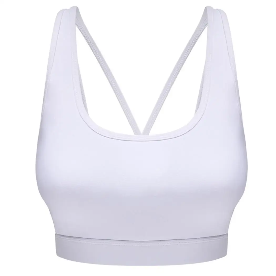 Women Shockproof Yoga Activewear Elastic Solid Black/Army green/White Sports O-Neck Casual Sleeveless Bra