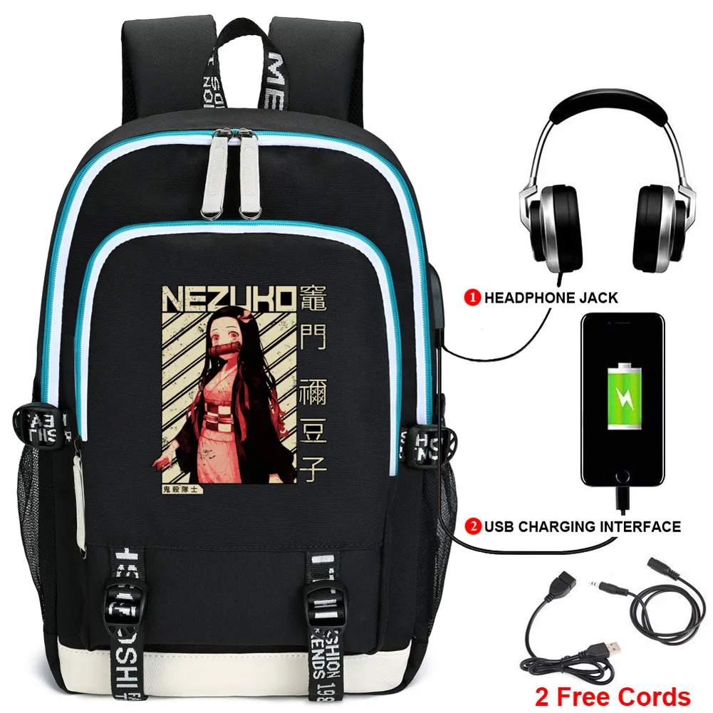 

Anime Bookbag Demon Slayer Printing Bag USB Charging Backpack Rucksack Schoolbag Travel Bag for Students Teens Boy Girls