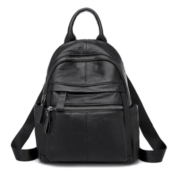 

Large capacity backpack ladies backpack 2019 new soft leather ladies solid color zipper bag cute backpack women