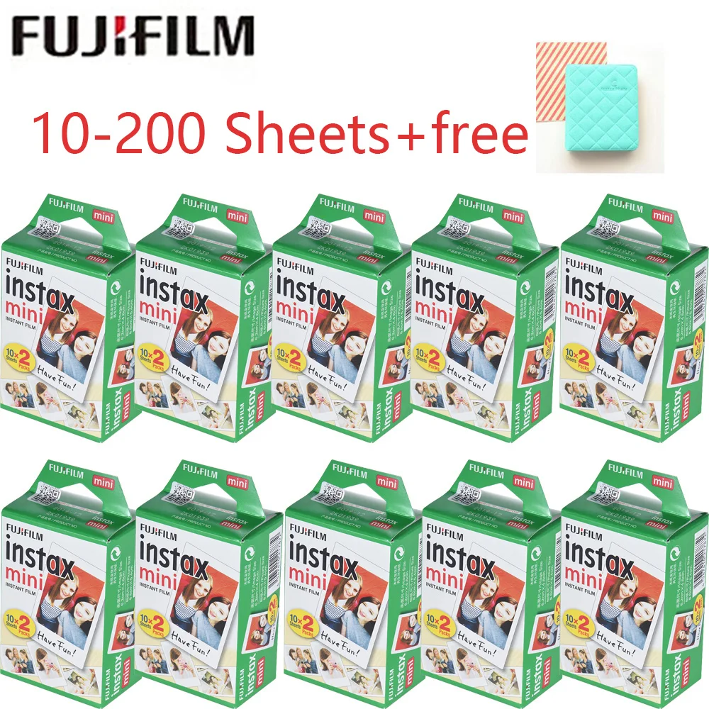 10-200 feuilles Fujifilm Instax Mini Film blanc papier Photo instantané pour Instax Mini 8 9 7s 9 70 25 50s 90 appareil Photo + Album Photo