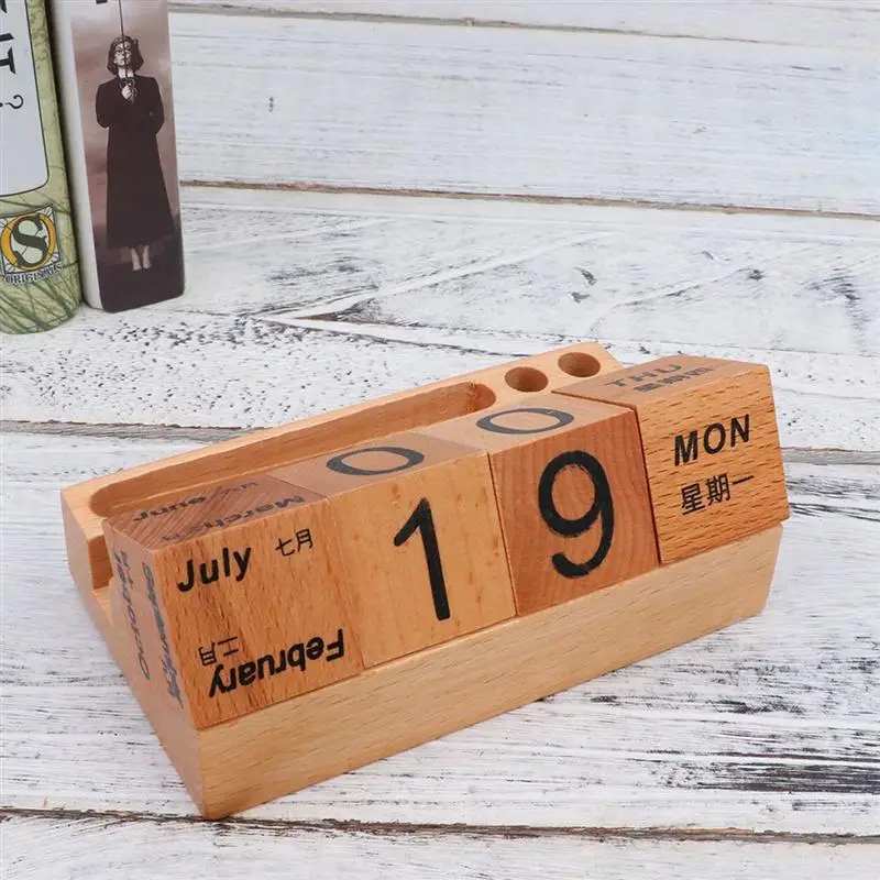 

Creative Perpetual Calendar Wooden Desk Calendar Chic Desktop Decoration For Office Home Decor