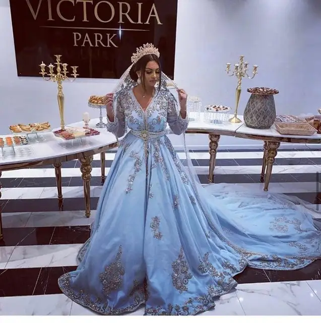 Wedding Dress Vestidos De Boda Azul Celeste Mariage Marocain