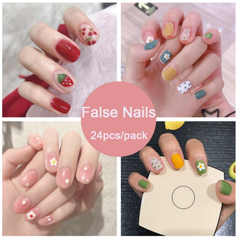 Nusx 24 pcs pack Fake Nail Tips Faux Ongles Decorations Beauty DIY Style Plastic Art Press 3