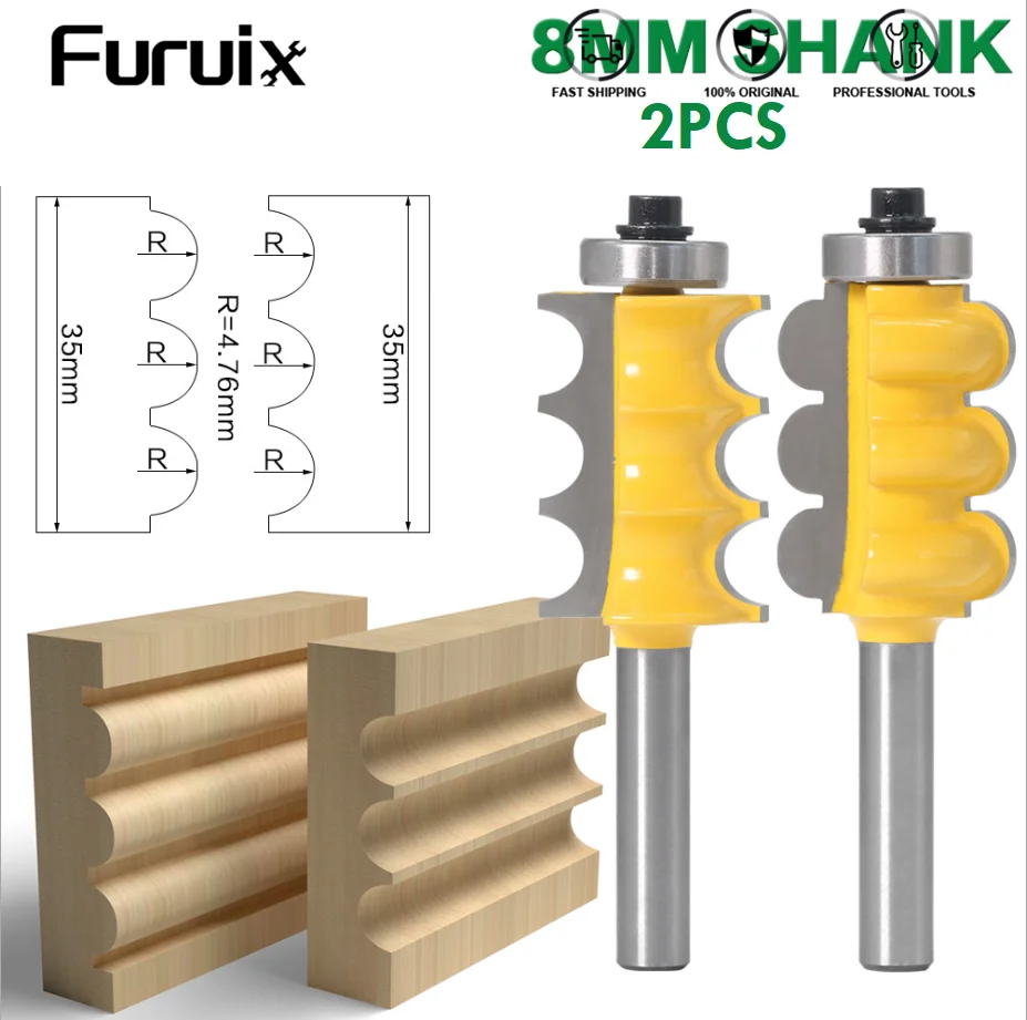 

2PCS 8mm Handle Triple Bead & Triple Flute Large Molding Router Bits Set Line knife Woodworking Cutter Set