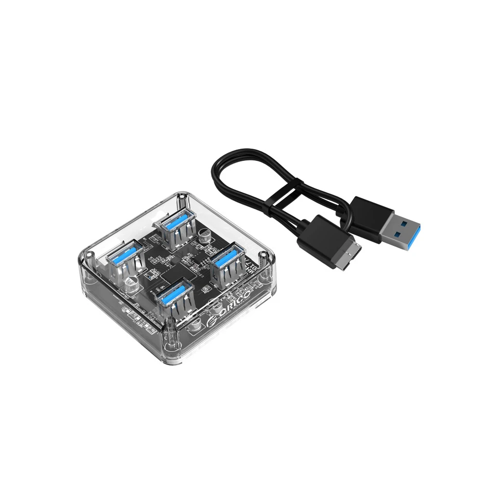 ORICO Прозрачный USB 3,0 концентратор 4 порта Высокоскоростной USB разветвитель с зарядным интерфейсом для Windows Mac Linux ноутбука ПК USB