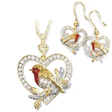 Elegante Kristallen Robin Ekster Vogel Hanger Ketting Oorbellen Lover's Gift Anniversary Sieraden Set voor vrouwen(China)