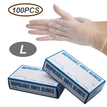 

100 PCS Disposable Gloves Powder Free Latex Free High Density Vinyl Safety Protective Gloves