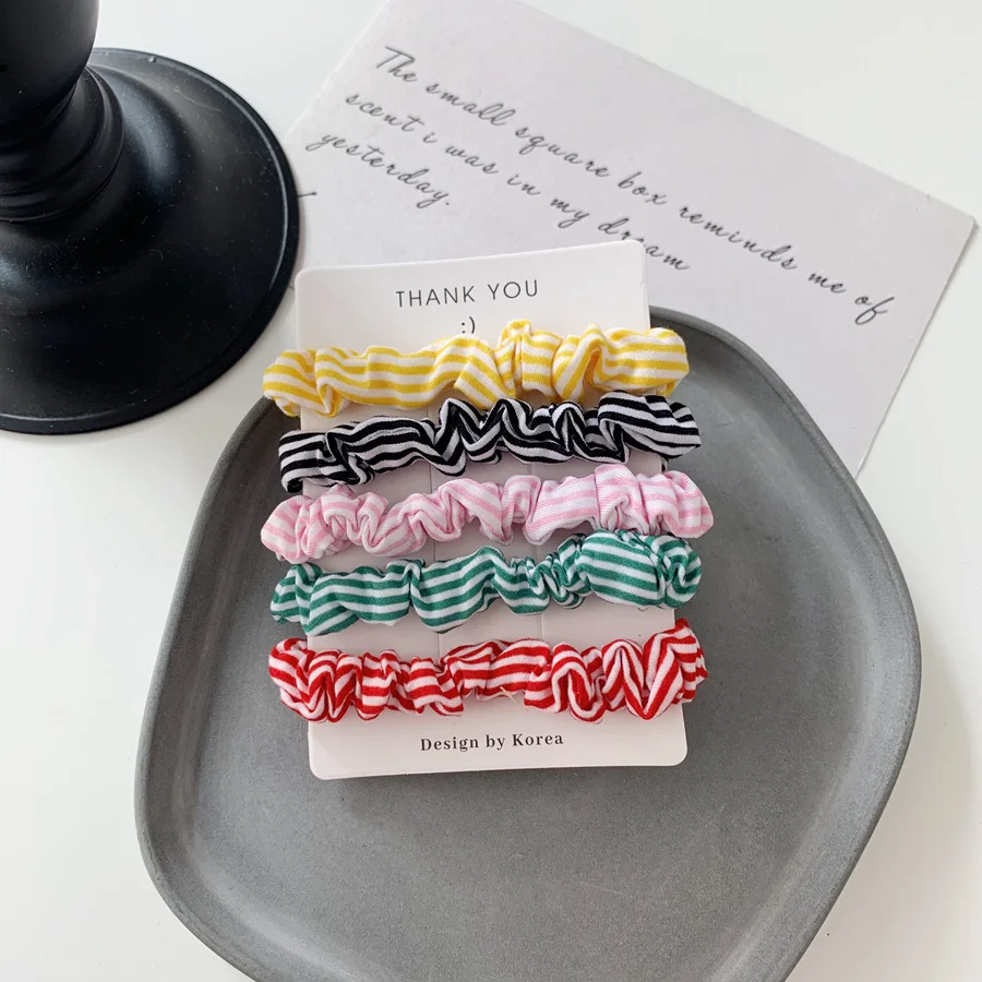 Striped 5 шт. Женская Корейская версия кольца для волос аксессуары для волос для девочек цветная лента для волос повязка для волос конский хвост аксессуары для волос - Цвет: Striped