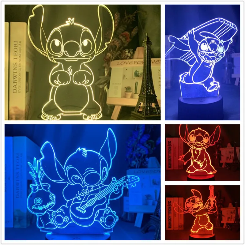 Disney Lilo & Stitch LED 3D Night Light Decoration Cartoon Lamp Home Decor Little Monster Neon Lights Cute Lampe Children Gifts