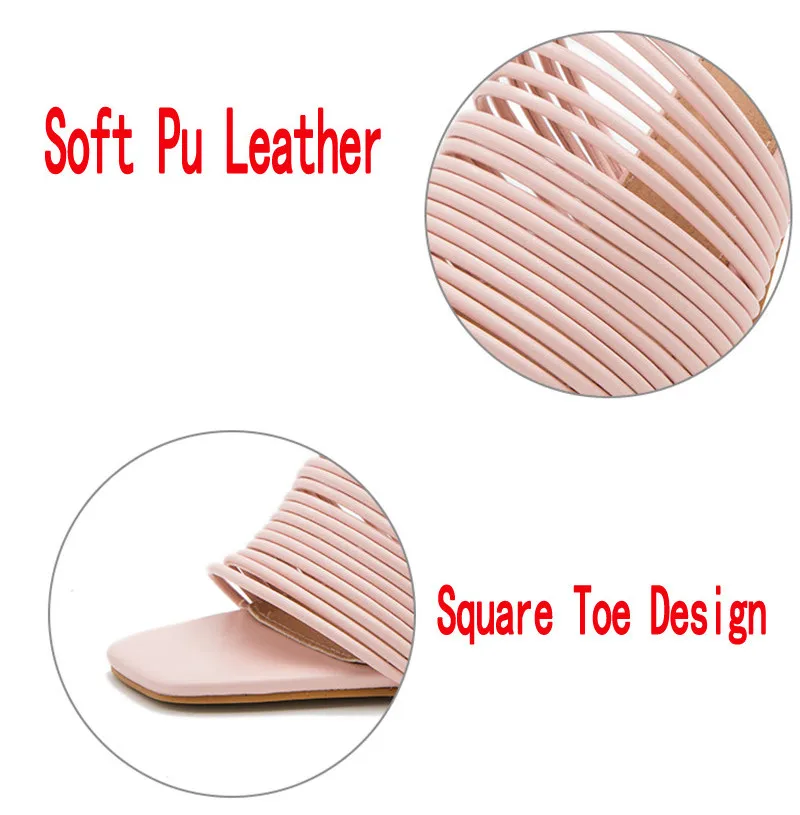 Summer New Fashion Square Toe Slippers Women Sexy Hollow out Slides Stiletto High Heels Elegant Party Dress Femme Shoes
