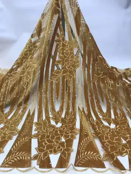 

Hot Sale Velvet Lace Fabric 2019 High Quality African Lace Fabric with 3D Sequins French Lace Fabric for Evening Dress YYZ0892