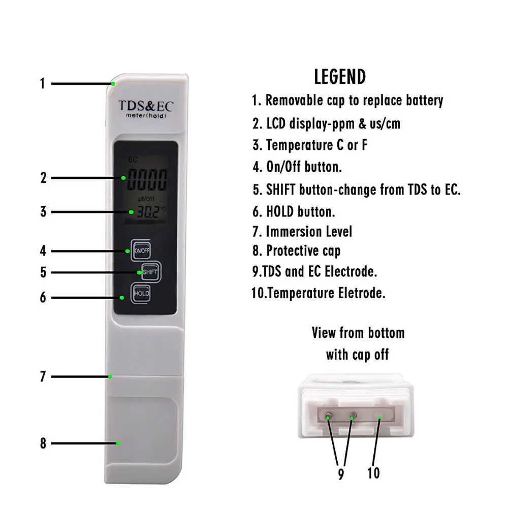 3в1 TDS EC измеритель температуры ручка функция проводимости качество воды измерительный инструмент TDS& EC Тестер 0-9990ppm