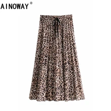Разноцветная Офисная Женская юбка, винтажная шикарная Женская юбка с леопардовым принтом, Сексуальная плиссированная юбка миди с завязками на талии, jupe femme