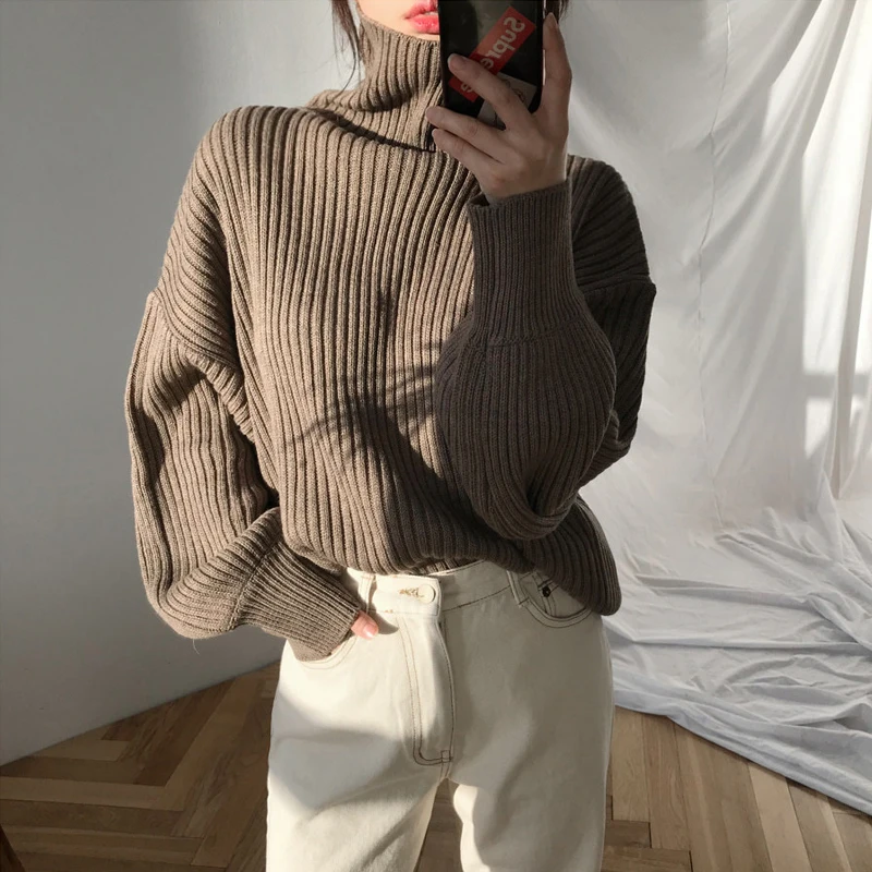 2020 женский осенний свитер с рукавом-фонариком высокое качество вязанная