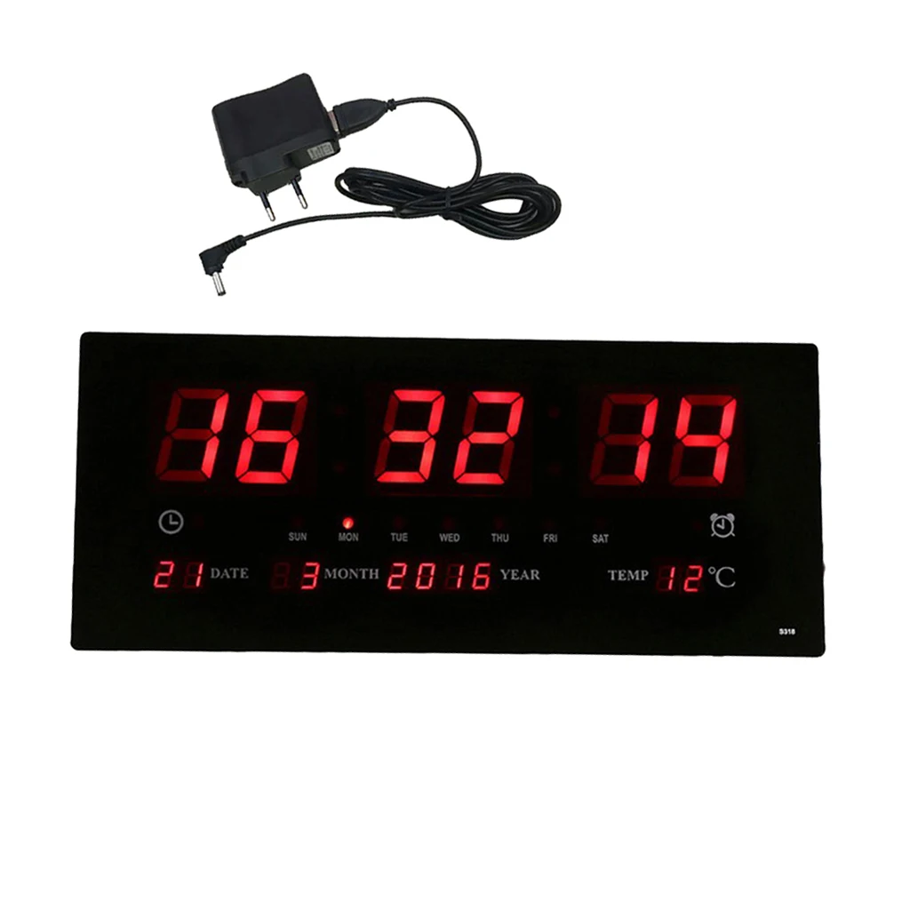 Digital Wall Clock LED Time Calendar Temperature Electric Alarm Clock EU 5