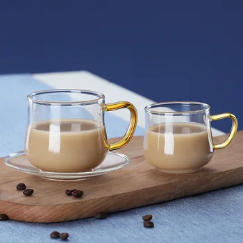 

Simple Glass and Saucer Transparent Coffee Mug with Handle Multi-purpose Glass and Saucer Tea Mug Cafe Drinkware