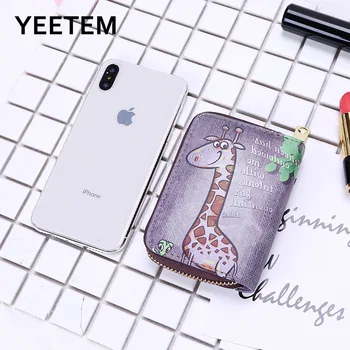 

Girl cartoon short wallet girl giraffe elephant card holder ladies fashion multi-layer business card zipper graffiti coin purse