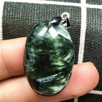 

Natural Green Seraphinite Beads Pendant Jewelry For Woman Lady Men 30x20x9mm Beads Stone Crystal 925 Silver Clear Gemstone AAAAA