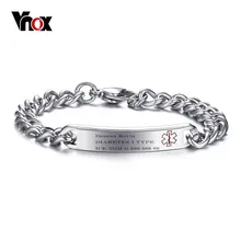 Vnox, гравировка, ледяной ID браслет для женщин и мужчин, нержавеющая сталь, цепочка, тип 1, диабет, медицинские, аварийные ювелирные изделия
