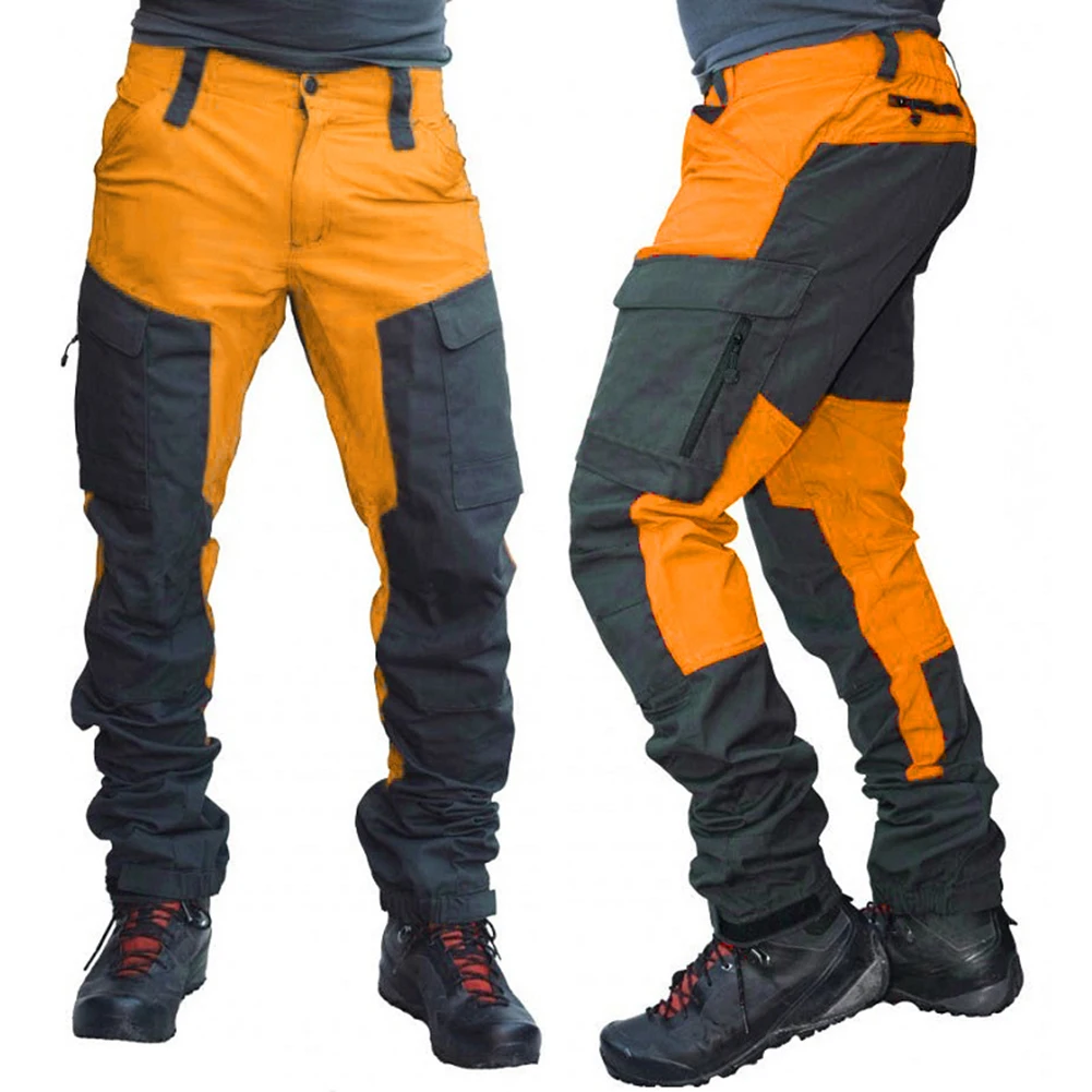 Cargo Pants Men Fashion Color Block Multi Pockets Sports Long Cargo Pants Work Trousers Men's Work Out Quick Dry Pants
