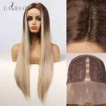 

EASIHAIR Ombre Brown Blonde Synthetic Lace Front Hair Wigs Long Straight Lace Frontal Hair Wigs for Black Women Heat Resistant