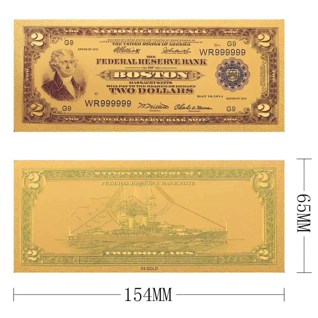 Коллекция памятная монета 1928 US 2 долларовая банкнота 24k позолоченный Рождественская пластиковая фоторамка бумага подарочная 2 шт./партия