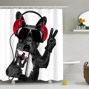 

Cute Animals Dogs Print Bath Curtains with Hooks Waterproof Shower Curtains Polyester Fabric Bathroom Decor Custom 180x200cm