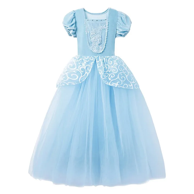 Cinderella Dress B Пышное Бальное платье принцессы для девочек; детское фатиновое кружевное платье без рукавов; платье для выступлений; великолепные синие костюмы Золушки; вечерние костюмы на Хэллоуин - Цвет: Cinderella Dress B