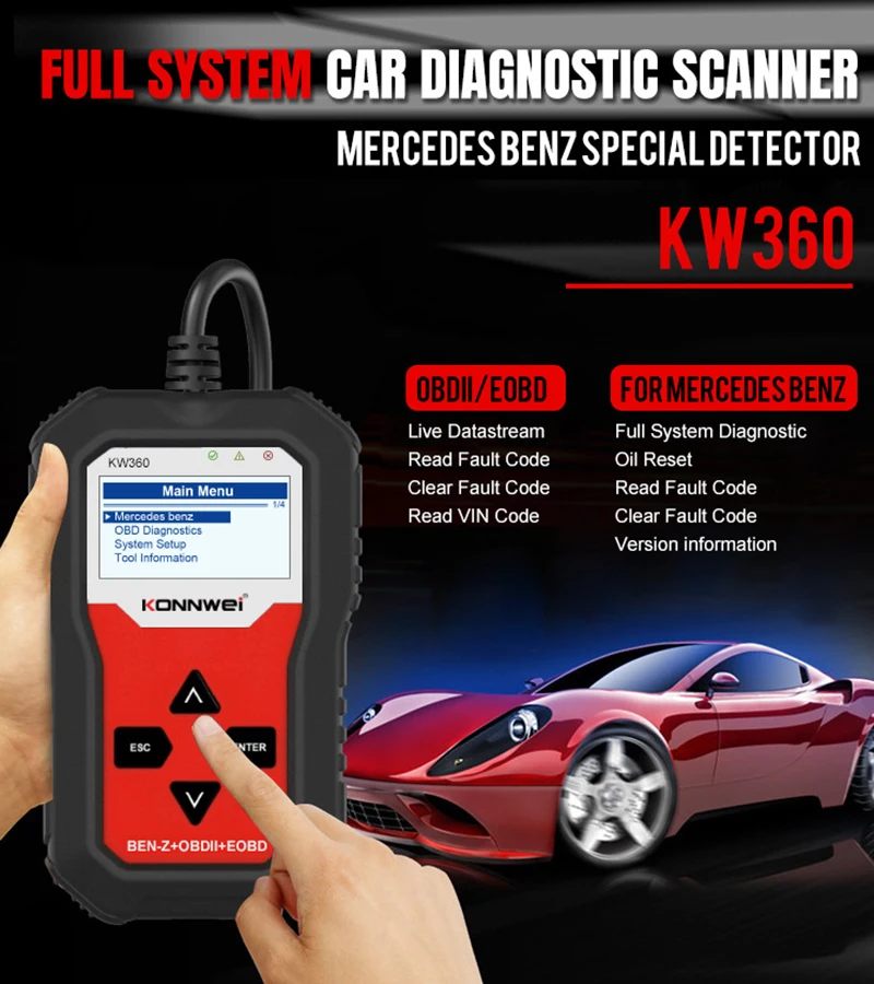 Автомобильный сканер KONNWEI KW360 диагональ экрана 2 4 дюйма Obd II Автоматическая