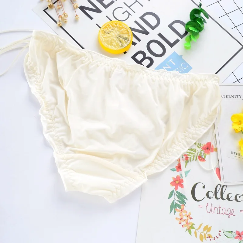 3 Pcs/lot Women briefs japanese new gold star ribbon decorated mid-waist briefs ice silk ladies underwear LVFAN BS011