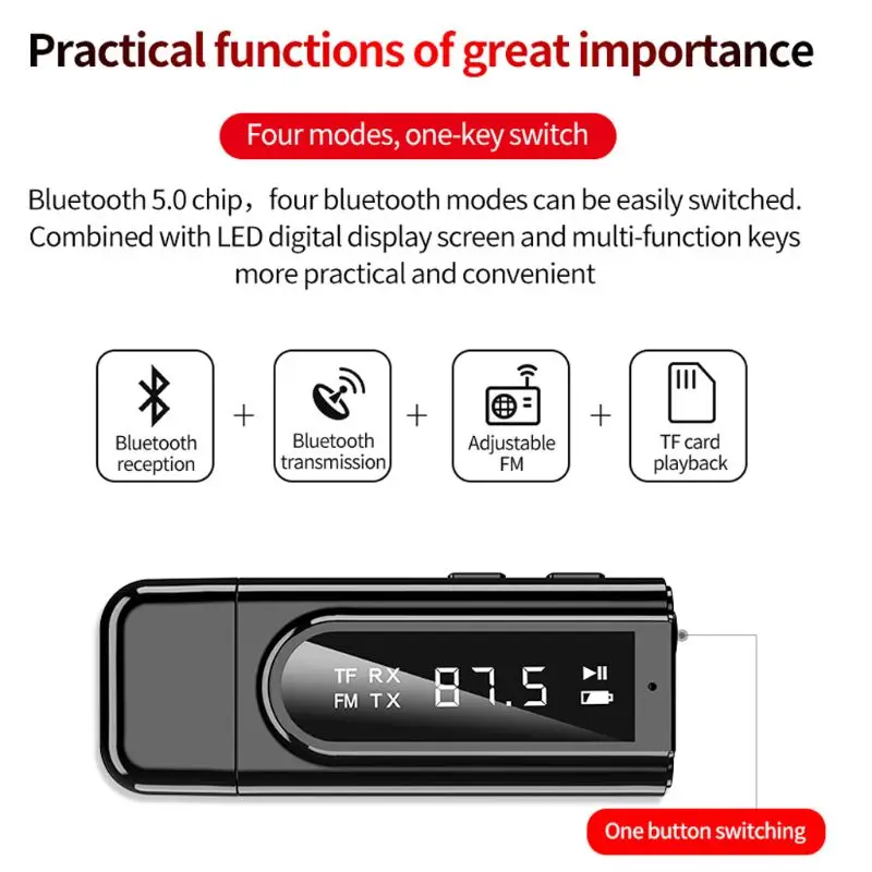 USB FM Bluetooth 5 0 Transmitter Receiver with Display 3 5mm Adapter TF Mp3 Player Card Reader For PC TV Car Speaker Headphone