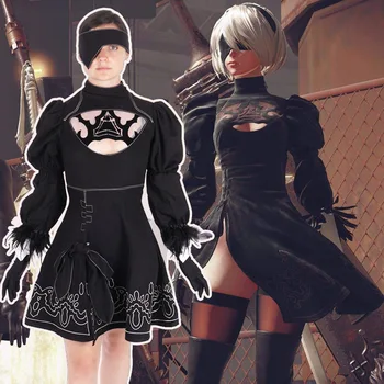 

FOGIMOYA Cosplay Costume 2b Sister Dress nier automata Hero Dresses Neil Cos Suit All set Black Pleated Dress Maid outfit