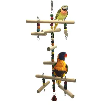 

Wood Parrot Stand Bird Standing Toy Claws Grinding Bar Pet Bird Parrot Parakeet Budgie Cockatiel Cage Climbing Ladder Hammock