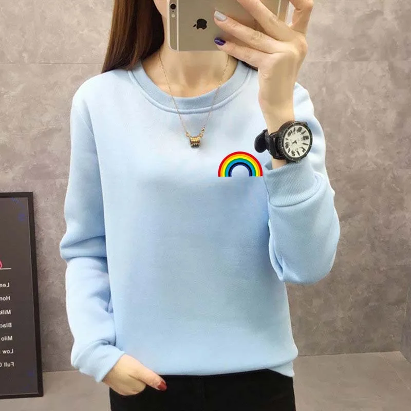 Style 3 Модная Радужная толстовка с длинными рукавами для женщин без капюшона для студентов Осень Зима плюс бархатная Свободная Толстовка для женщин - Цвет: Style 3