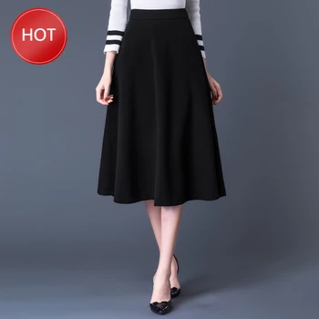 

Autumn Winter Office Lady Wool Skirt Black Pocket Woolen Skirt Femme Plus Size High Waist Thicken Woolen Mid Skirts Womens