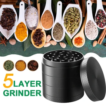 

5-layer Aluminum Herbal Herb Tobacco Grinder Smoke Grinders Smoking Pipe Accessories Black Smoke Cutter