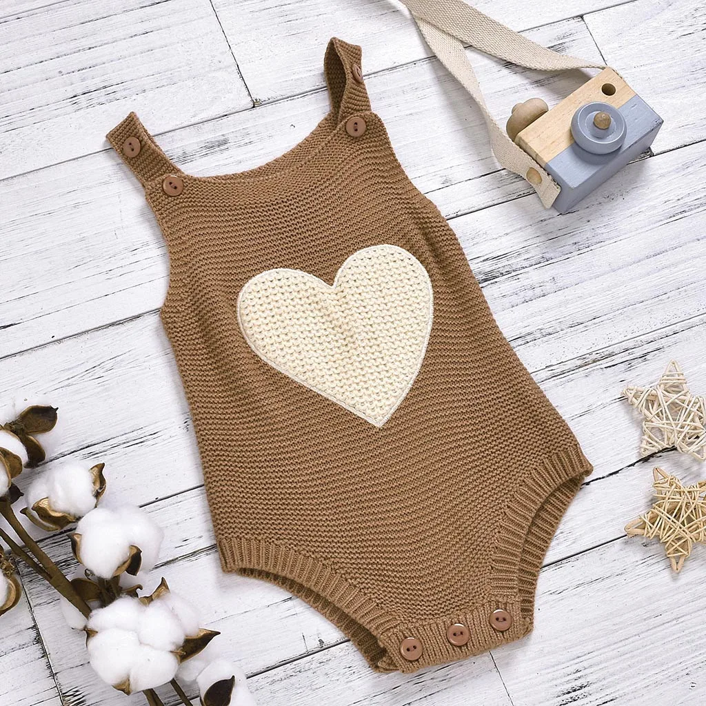 Newborn Infant Baby Girls Solid Romper Knitted Star/Heart Bodysuit Warm Clothes Cotton Blend Sleeveless O-neck Jumpsuit Girls