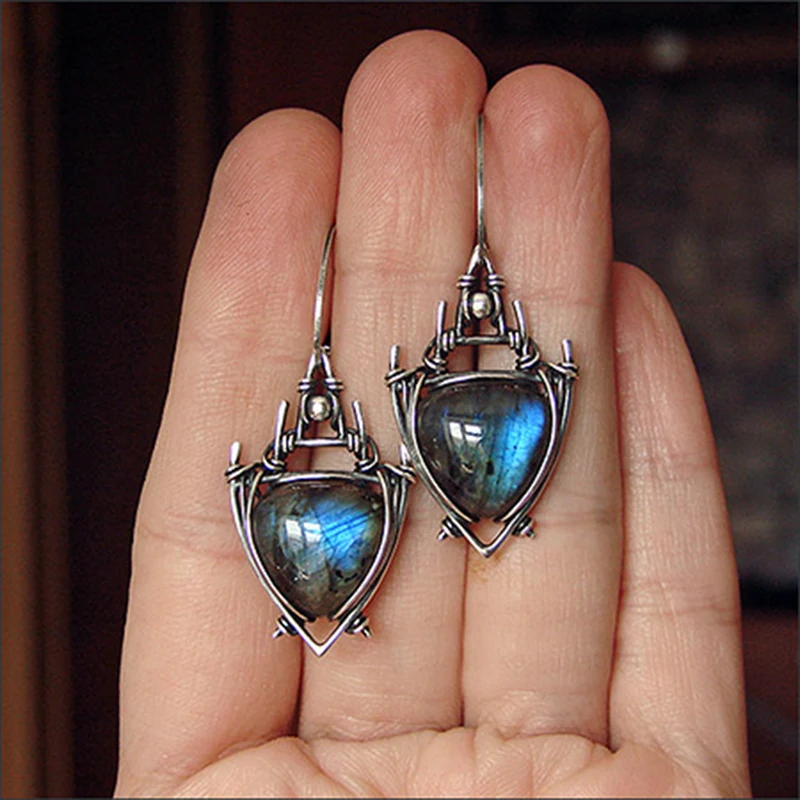 Винтажные треугольные камни из голубого полимера Висячие серьги для женщин Этнические Племенные Висячие, геометрической формы свисающие серьги ретро ювелирные изделия Z3D413