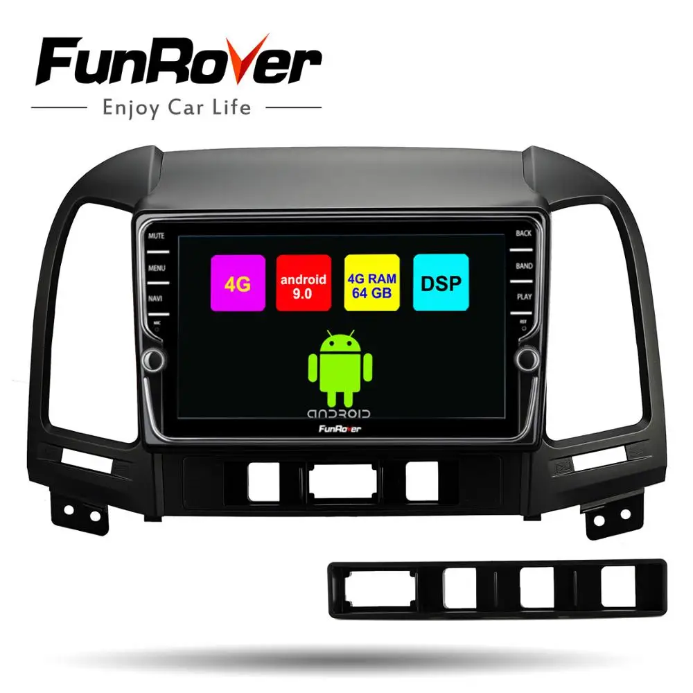 Автомобильный dvd-плеер Funrover 2 din android 9,0 для hyundai Santa Fe 2005 2006 2007 2008 2009 2010 2011 2012 радио gps навигация DSP