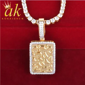 

Square Army card Necklace & Pendant Double Gold Color 4mm Tennis Chain Cubic Zircon Men's Hip Hop Jewelry