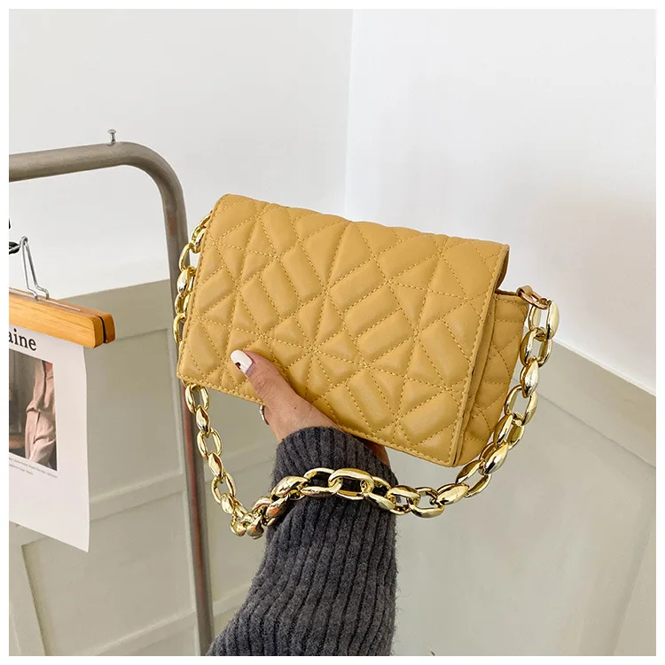 2022 Fashion Plaid Shoulder Bag Thick Chain Underarm Bags For Women Brand Designer Handbags And Purses Ladies Crossbody